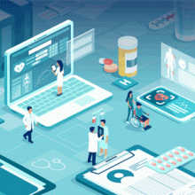 Image of health professionals navigating technology